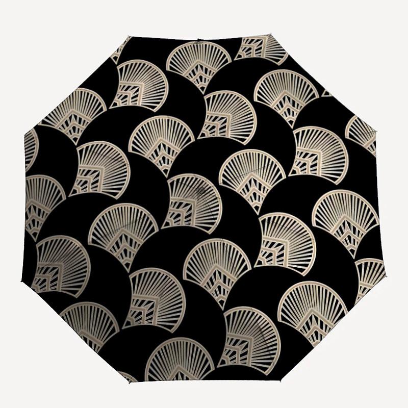

1pc Art Deco Fan Pattern Automatic Open/Close Umbrella Compact Folding Umbrella, All-Season Portable Umbrella for Women/Men F1124344