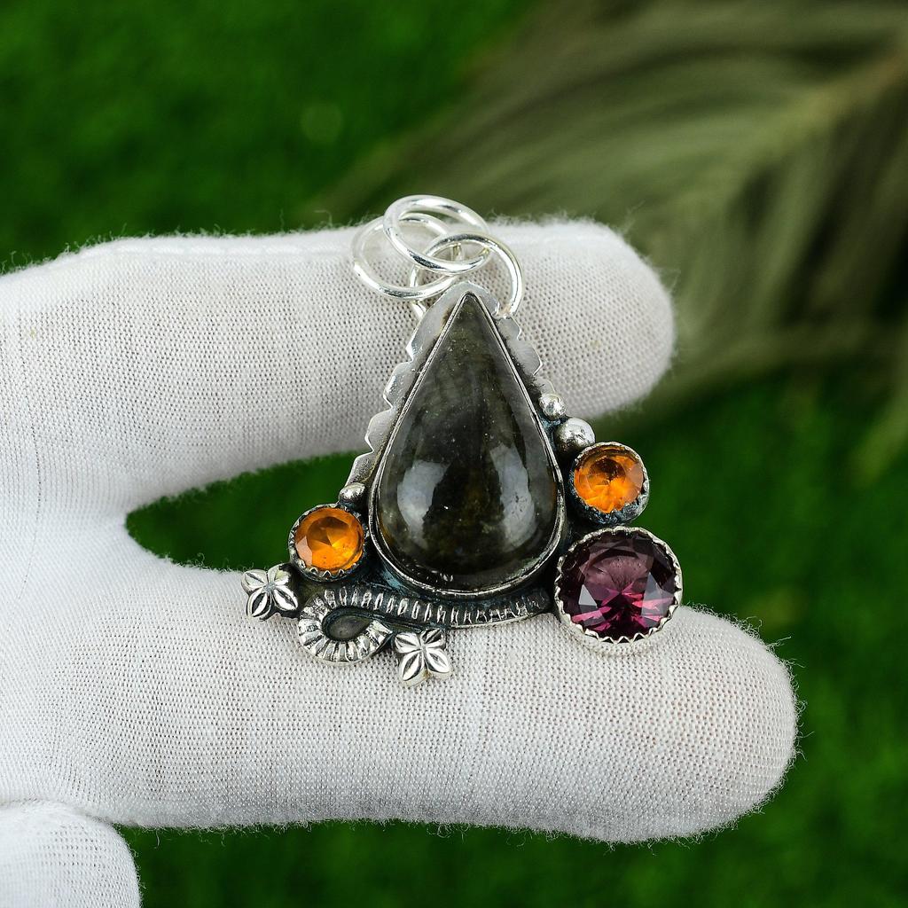 Womens Day Sale 925 Silver Natural Labradorite Amethyst Unique Birthday Pendant