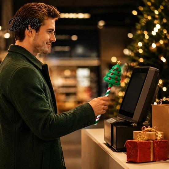 Christmas Holiday Accessory Tap-to-Pay Wand, 3D Printed Credit Card Holder with Candy Secure Slot Cane Handle, Contactless Payment Stick for Checkout,