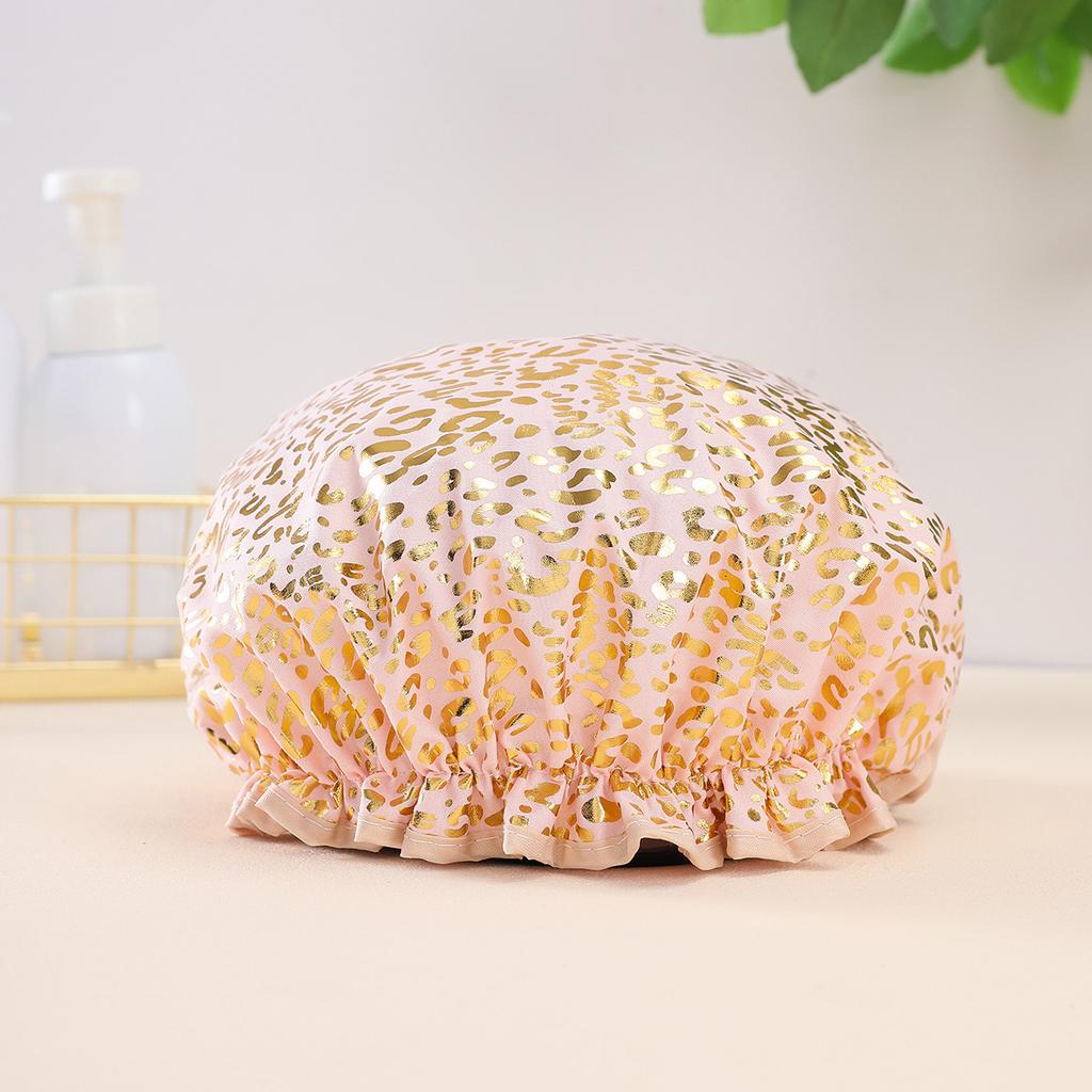Shower Cap Waterproof Hair Cap Hot Gold Printed Polyester Cotton Shower Cap Bath Lady