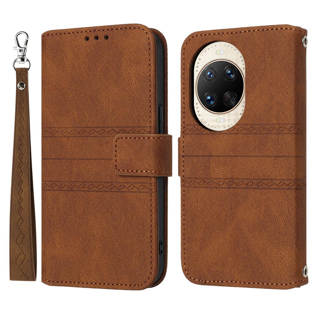 For Huawei Nova 14 Ultra 5G Case Wallet Skin-Touch Leather Imprinted Phone Cover with Wrist Strap