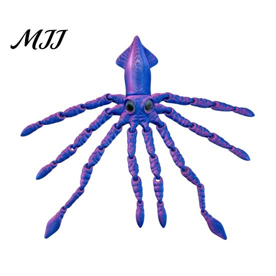 Articulated Ocean Creature Decor 3D Printed Squid Fidget Toy, Flexible Marine Animal Figure, Decompression Educational Cognitive Teaching Aid Sensory