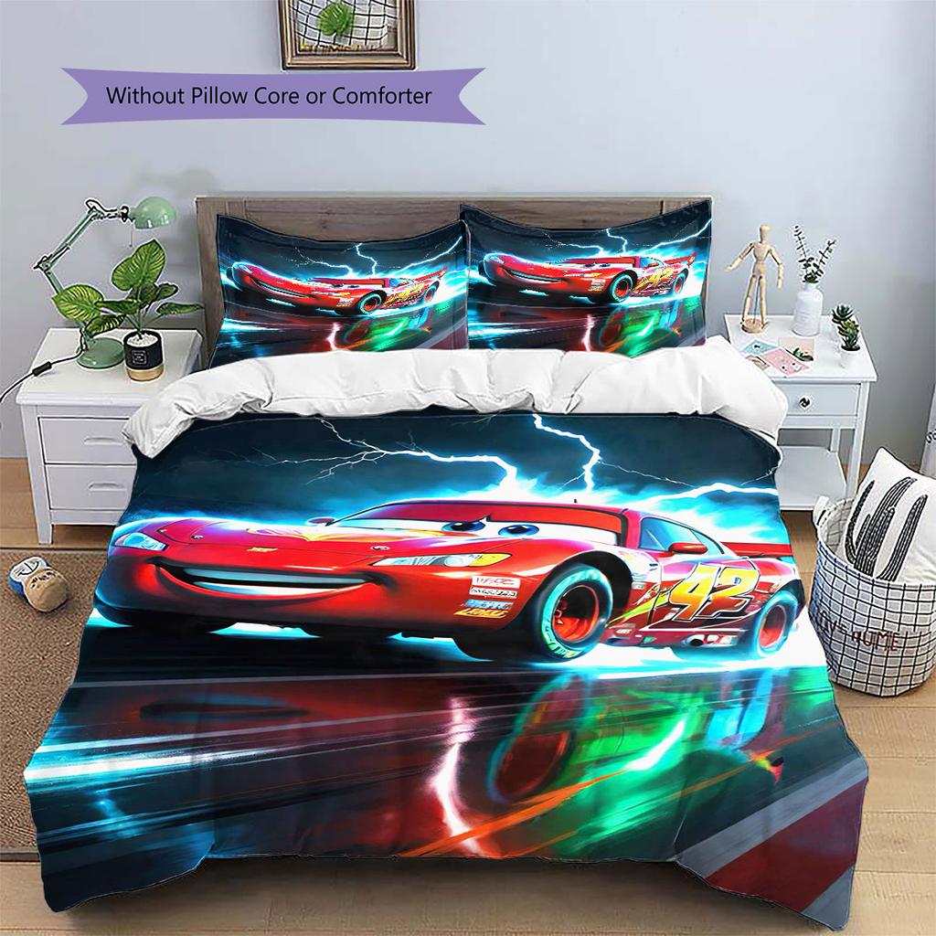 Lightning McQueen Cars 3Pcs Bedding Set for Kids, Soft Microfiber Bed Set for Boys Bedroom, Cartoon Movie Home Decor