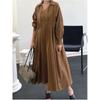 Plus Size Women's Autumn New Arrival K-style Hong Kong Style Arts Lapel Minimalist Loose Pockets Waist-Controlled Long Sleeves Dress Fashion