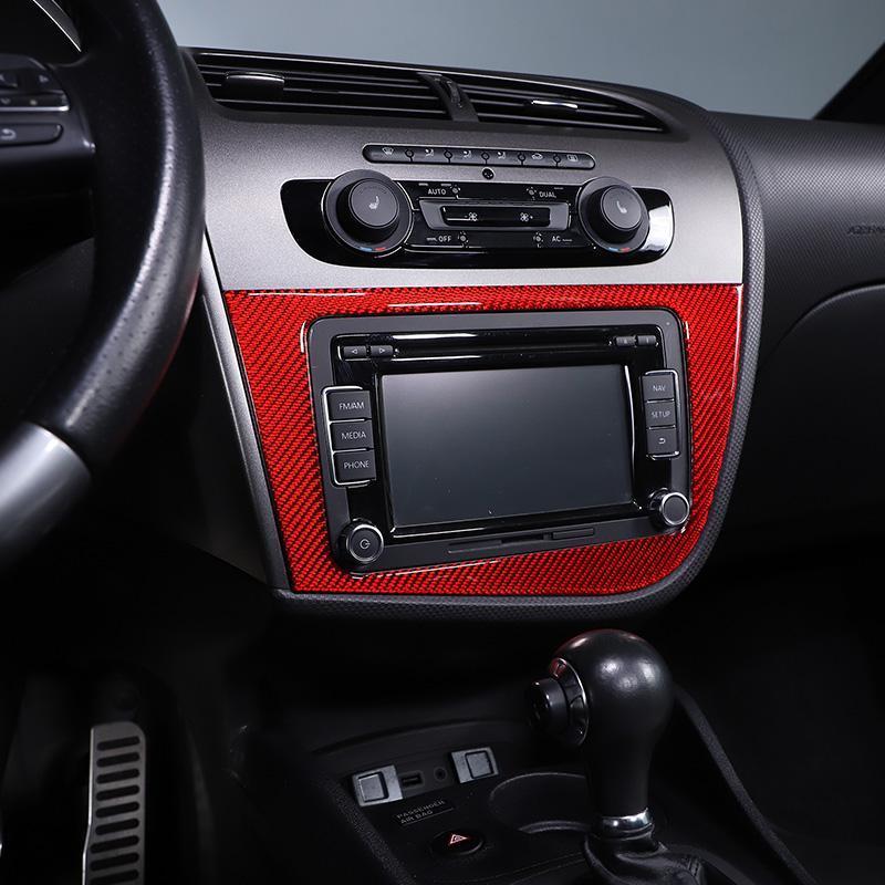 Para Seat Leon 2005 2006 2007 2008 2009 2010 2011 2012 Pegatina Real de Fibra de Carbono Blanda Panel de CD del Coche Accesorios Interiores LHD RHD