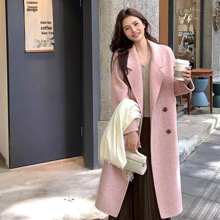 Women's Korean Style Double-Sided Wool Coat - Fashionable, Loose, Slimming, Versatile, Mid-Length, Lazy Style