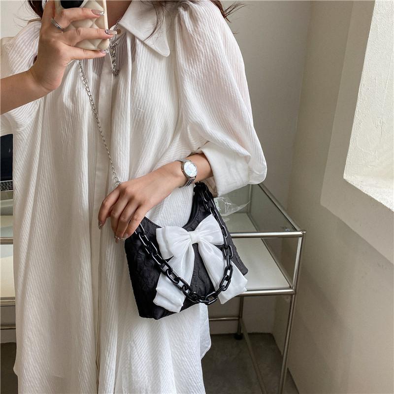 Stylish Urban Cotton Mini Handbag With Bow Knot For Women Soft Box Shape