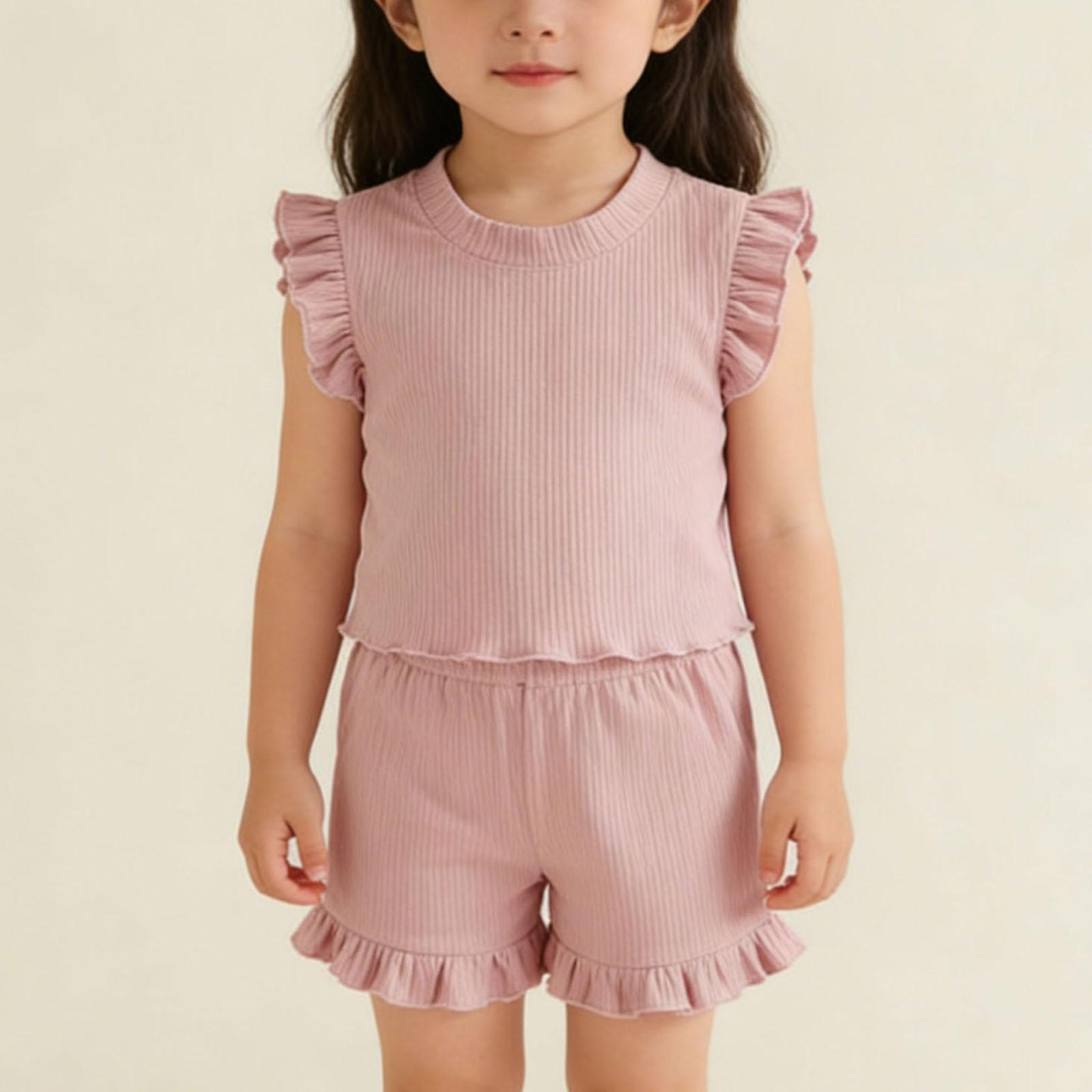 Children s Sweet Set Cute Vest Shorts Girls Sleeveless Casual Two-Piece Set 140 розовый