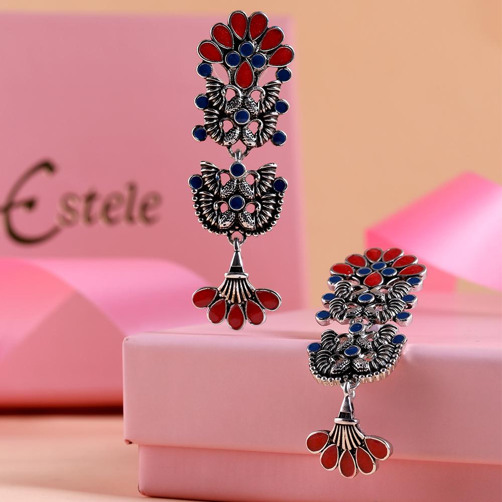 

Женские разноцветные серьги с цветочным принтом Estele Meenakari с родиевым покрытием