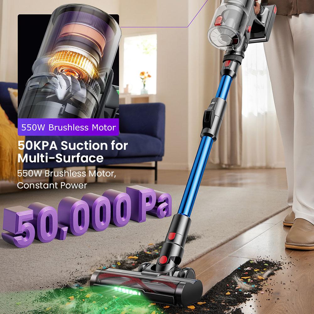 Proscenic P16 Cordless Stick Vacuum Cleaner, 50kPa Suction, 55mins Runtime, 180° Bendable Wand