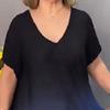 Summer Plus Size Gradient Maxi Dress for Women Loose Long V-neck Short Sleeve A-line Flowy Casual Dress