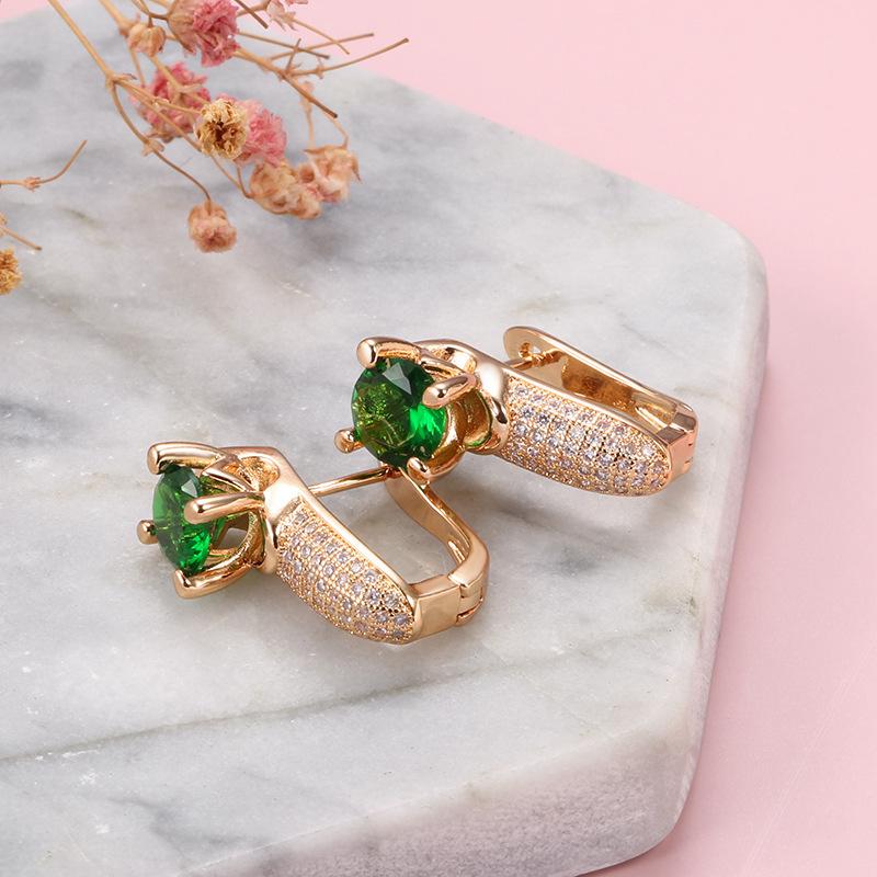 European and American Popular Zircon Earrings, Fashionable Retro Grandmother Emerald Elegant French Earrings, Micro Inlaid Zircon Earrings