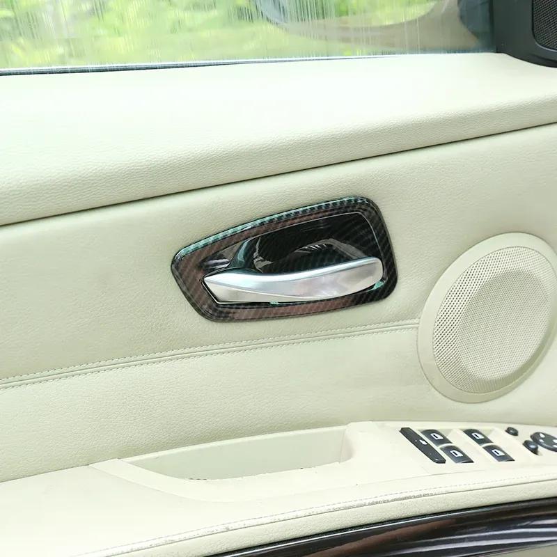 4 Bucăți Textură Fibra de Carbon Capac Ornament Bol Mâner Interior Ușă Potrivit pentru BMW Seria 3 E90 2005 2006 2007 2008 2009 2010 2011 2012