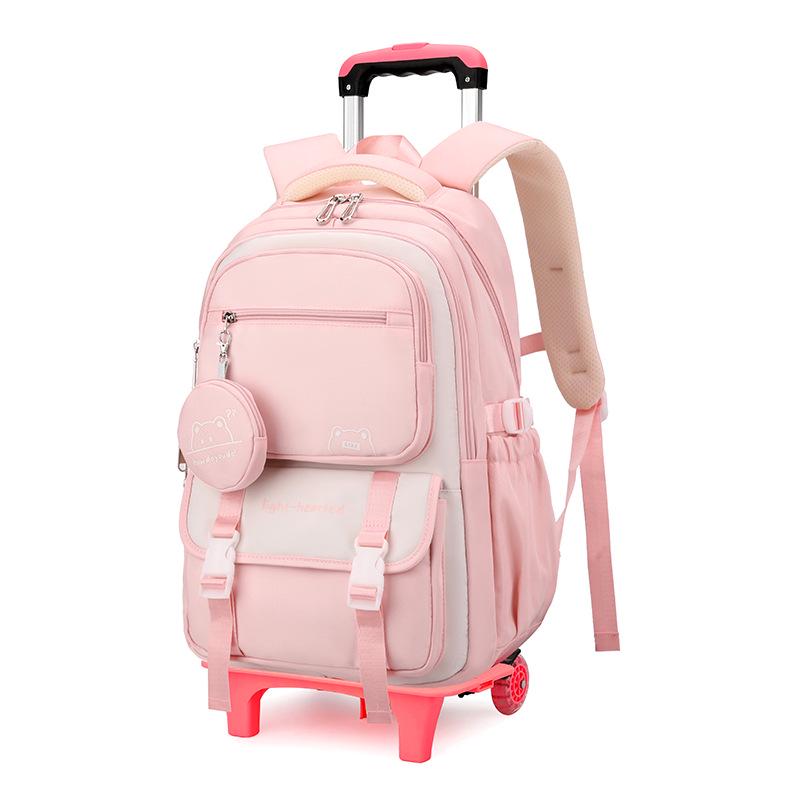 Natural Fish Design Trolley Backpack for Middle School Girls - Large Multi-Layer Capacity