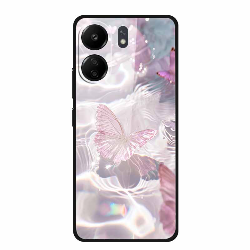 Für Redmi 12C 13C 11A Handyhülle Gehärtetes Glas Harte Abdeckung für Xiaomi Redmi 12 C 13 C 11 A Hülle Bunte Blumen Rückseitenhüllen