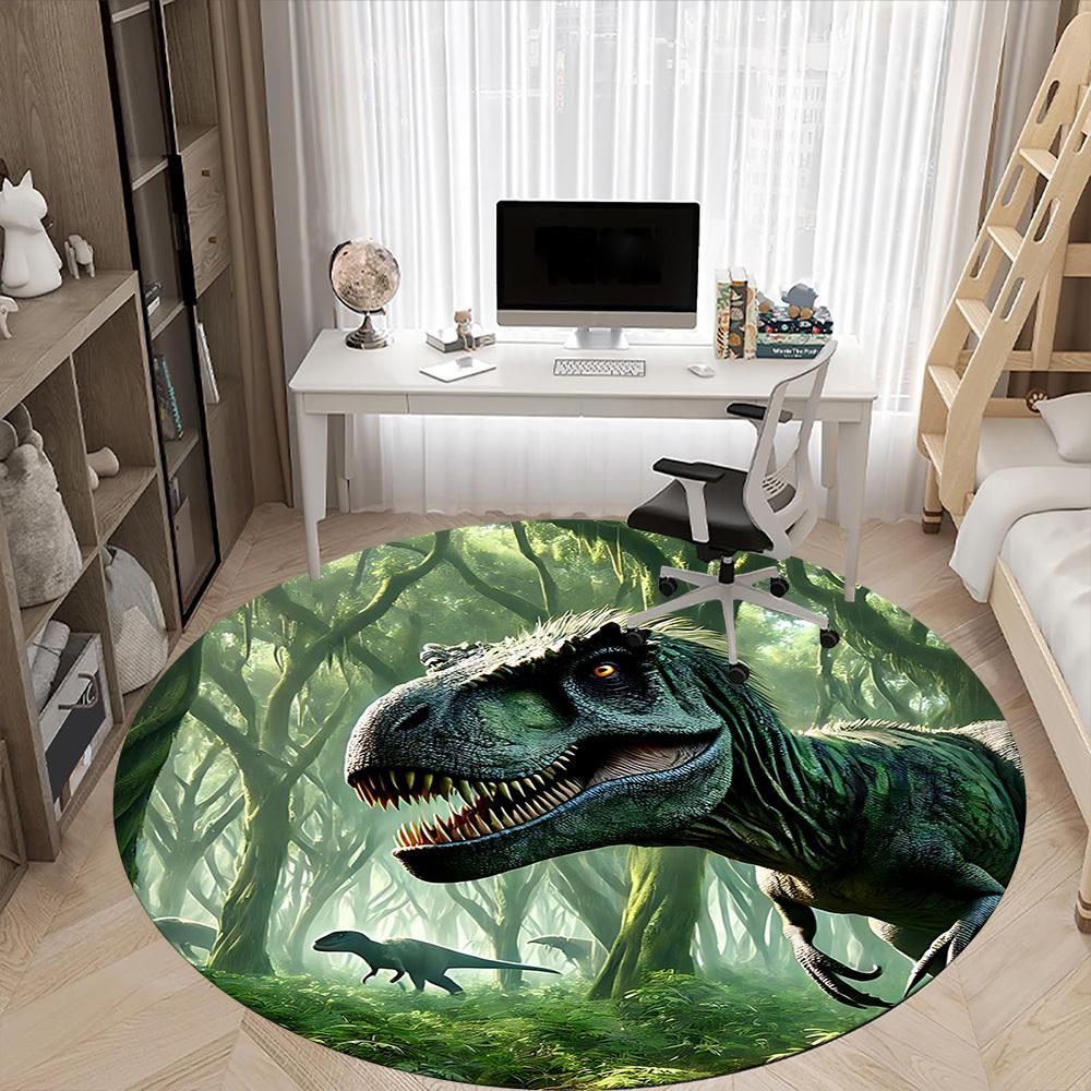 1pc Dinosaur Forest Scene Chair Carpet for Office, Round Non-Slip Durable Large Size Office Carpet, Suitable for Office, Beautiful Decoration