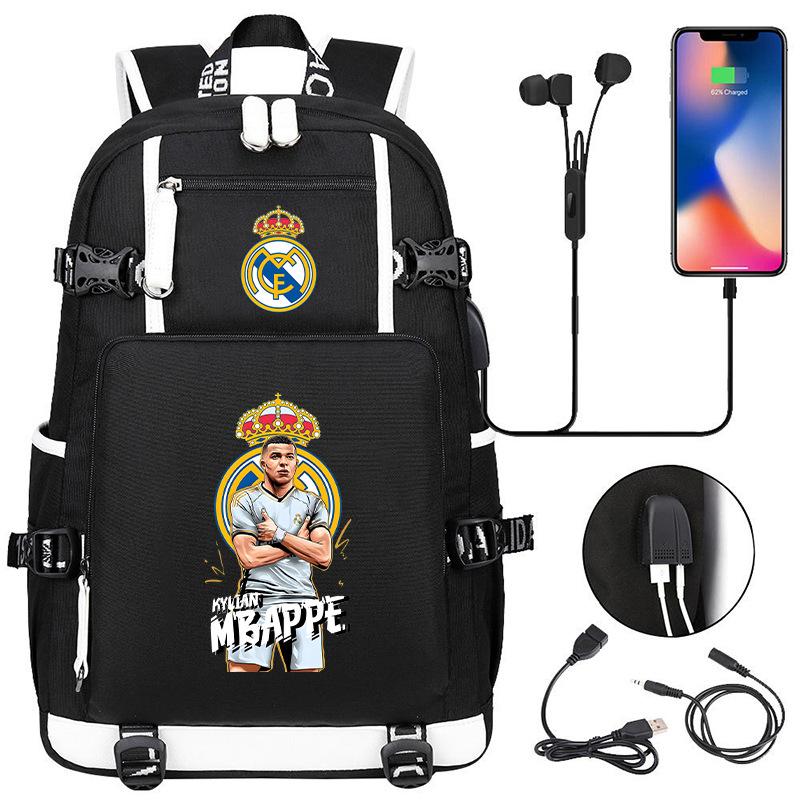 Fußball-Print Rucksack für Teenager Lässiges Reise-USB-Laden Schultasche Sportrucksack Große Kapazität