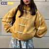 Jachetă cu nasturi tip broască chinezească pentru femei Y2k Vintage Hanorac cu fermoar Jachetă bomber cu guler înalt Preppy Streetwear
