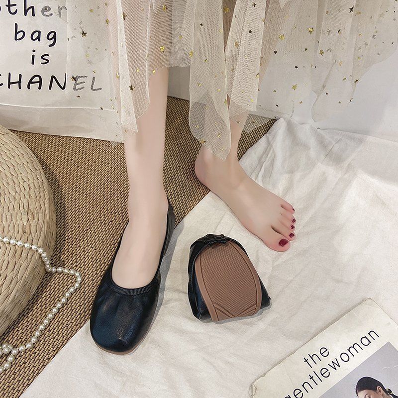 Real Soft Leather Small Leather Shoes Women's 2025 Autumn Flat-soled Grandma Shoes British Style One Pedal Beef Tendon Soft-soled Doudou Single Shoes