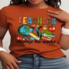 Teacher Pattern Printed Round Neck Short Sleeve T-shirt