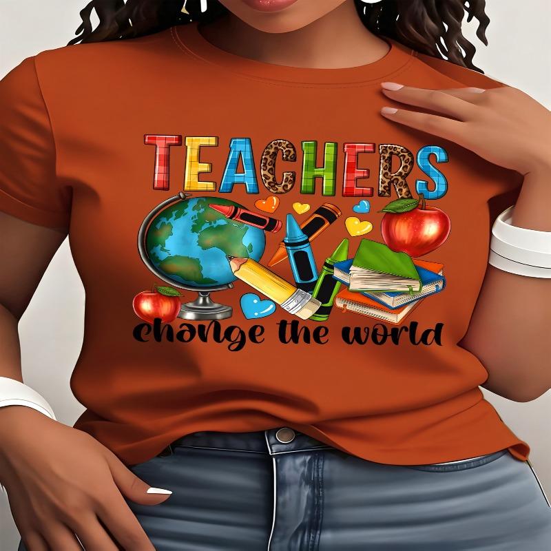 Teacher Pattern Printed Round Neck Short Sleeve T-shirt
