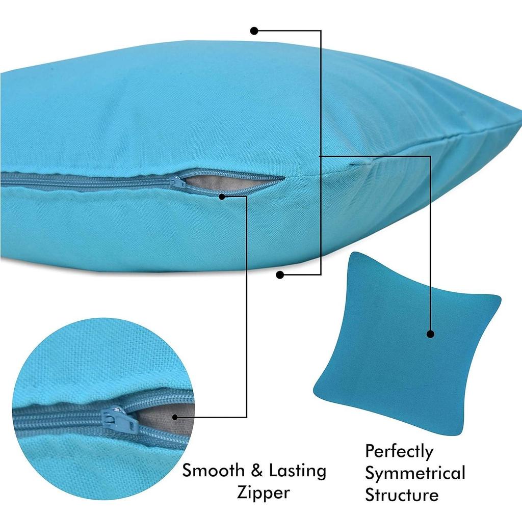 Cotton Canvas Decorative Cushion Covers, (16 X 16 Inch), Set of 5, Sky Blue, 250 TC