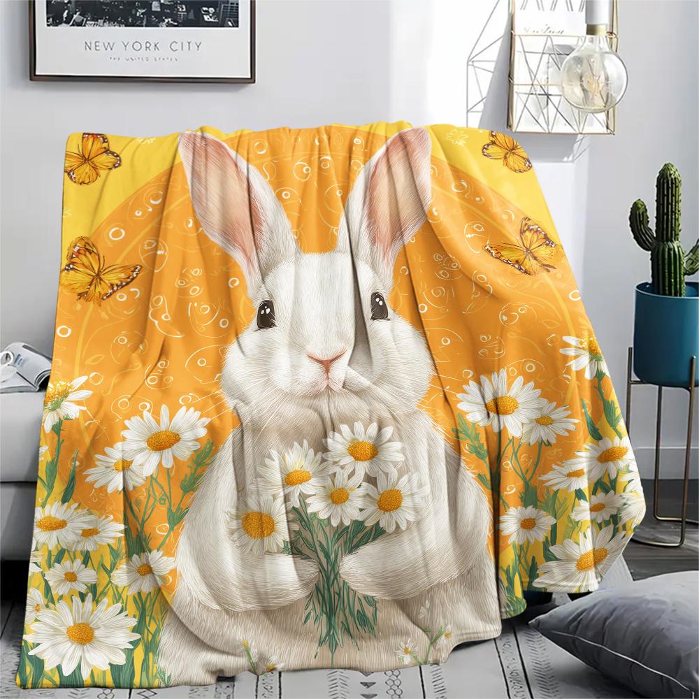 

Rabbit and Flowers,pattern Flannel Blanket, High quality Comfortable for All Seasons, Home Decor, Warmth and Comfort, Perfect for Gifts. 80cm x 120cm
