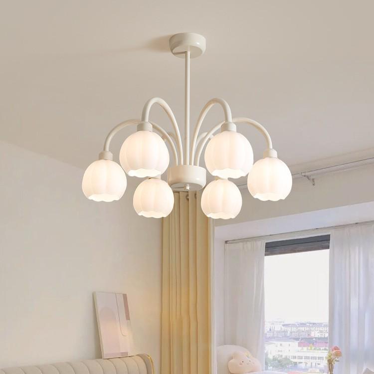 Modern Minimalist French Pumpkin Chandelier for Living Room or Bedroom – Full Spectrum Eye Protection, Warm Light