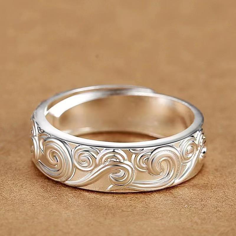 Purple Qi Auspicious Cloud Ring: Men s Trendy Retro Embossed Single Ring Adjustable