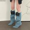 2026 New Hot Girls Two-Way-Wear Button Pleated Botas Pointed Toe Thigh High Boots Stiletto Heel Fashion Autumn Modern Long Boots