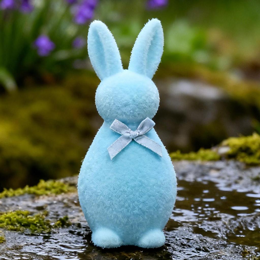 Mini Rabbit Figurine Flocked Foam Bunny Sculpture Animal Ornament for Office Car Dashboard Easter Festival Decor