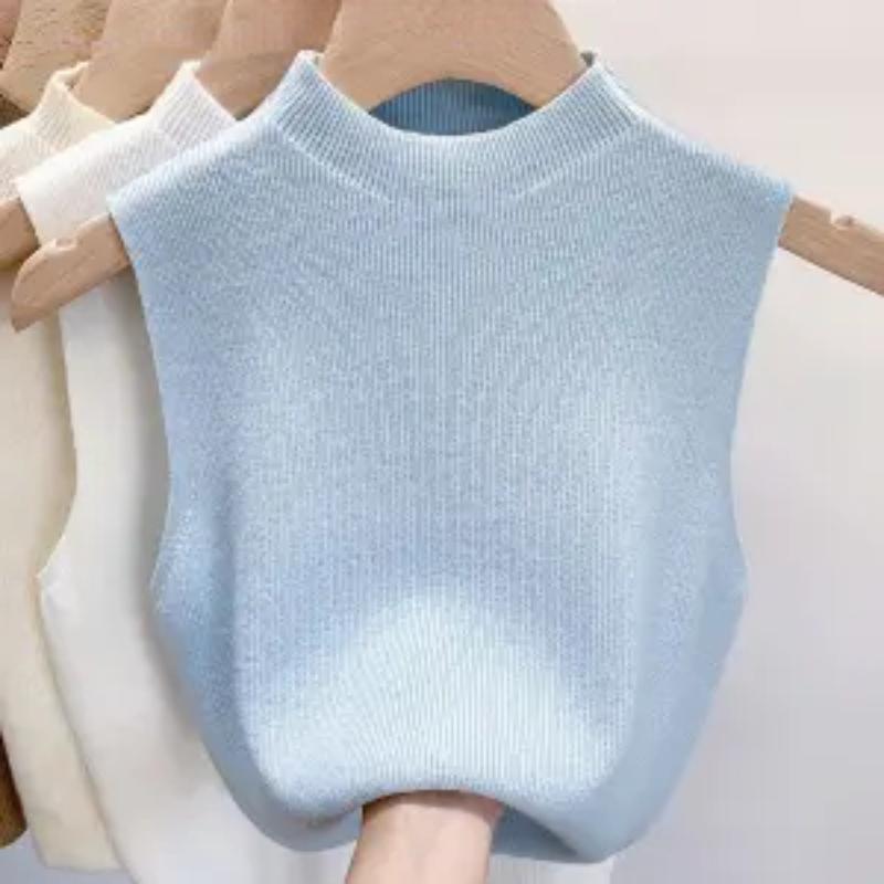Women Knitted Tank Top Summer Fall Slim Sweater Short Sleeveless Solid Spring Autumn Sweaters Pullovers
