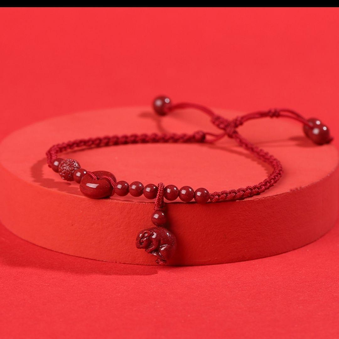 New men s and women s high-content cinnabar red string anklets with the twelve zodiac signs Hand-woven and adjustable Cinnabar Zodiac Rat Ankle