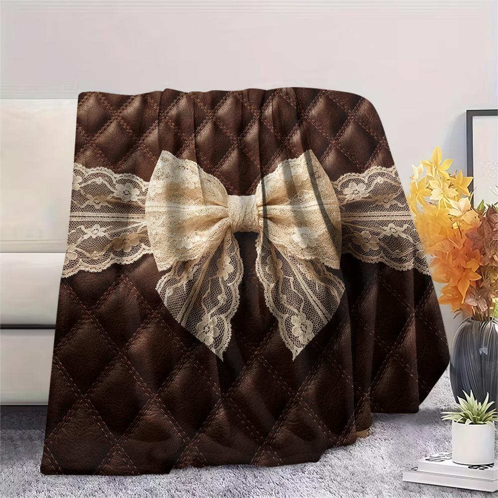 1Pc Gorgeous Bow Print Flannel Blanket, High quality Comfortable for All Seasons, Home Decor, Warmth and Comfort, Perfect for Christmas Gifts W42