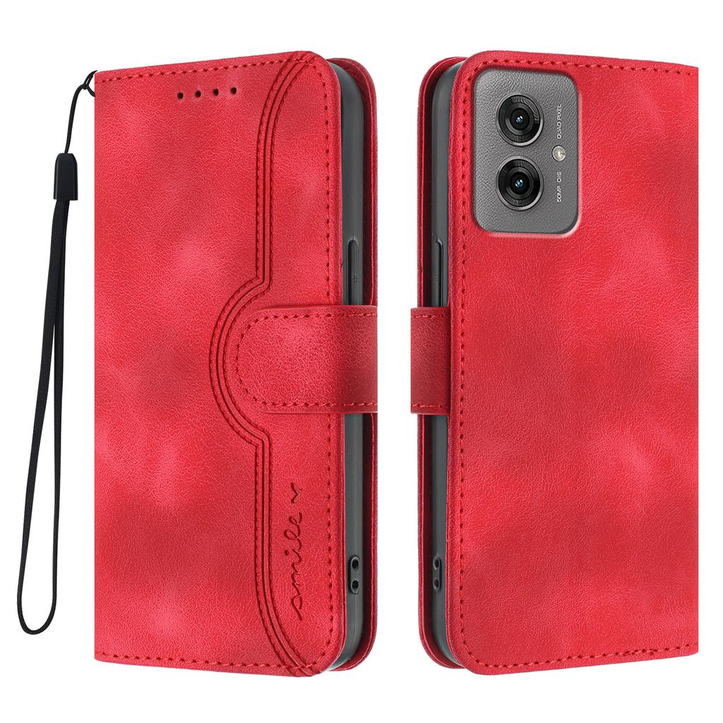For Motorola Moto G55 5G Leather Case Wallet Stand Smile Imprinted Phone Cover with Strap