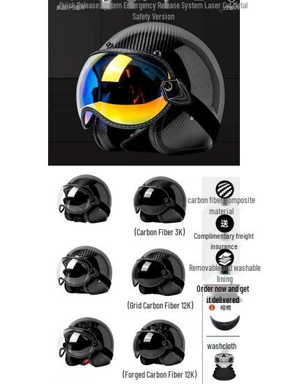 Forged Carbon Fiber Three-Quarter Retro Motorcycle Helmet