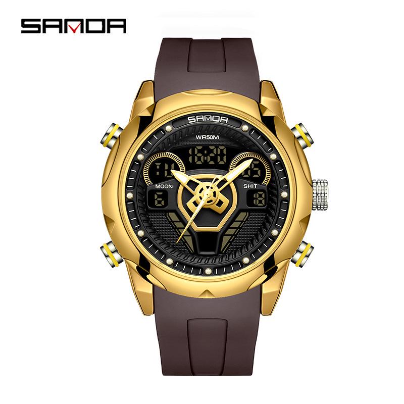 Sanda Trendy Men s Sports Watch - Luminous Steel Band, Dual Display Quartz Electronic Timepiece