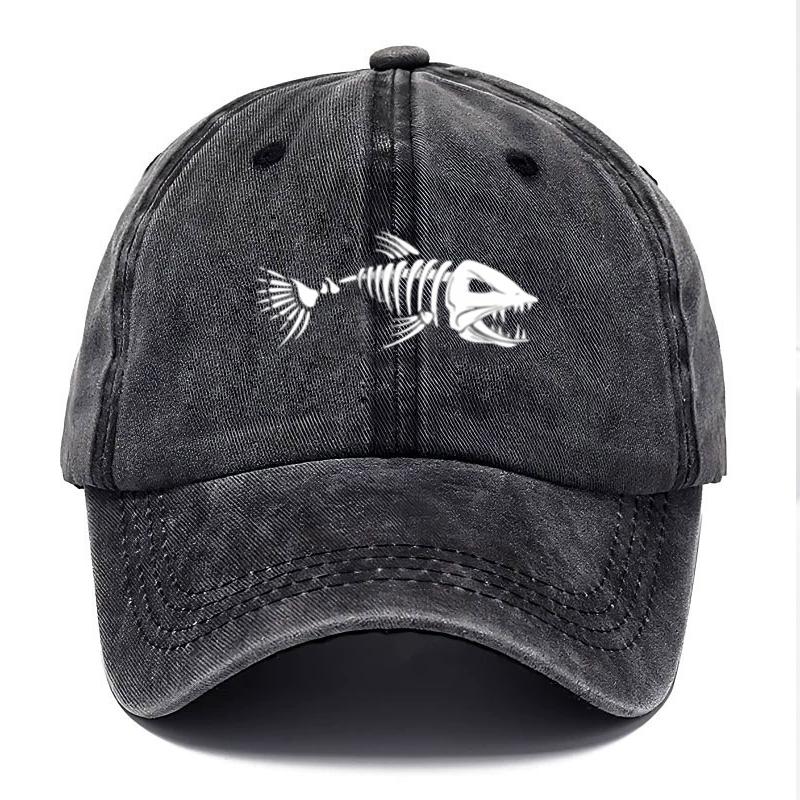 

Customize Fish Bone Print Vintage Washed Cotton Baseball Cap Adjustable Distressed Unisex Trucker Hat For Men Women Outdoor Hats