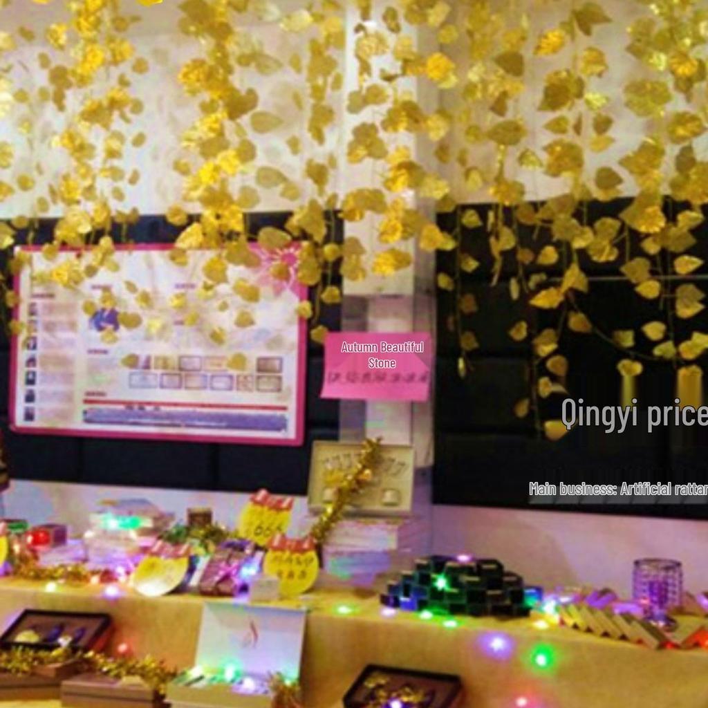 Golden Rattan Artificial Vine with Grape and Apple Leaves - Wedding Ceiling Hanging Decoration