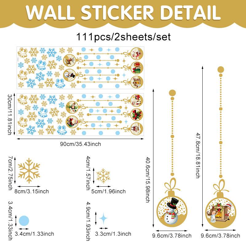 

New Christmas Glass Window Decoration Sticker Self-Adhesive Round Geometric Snowflake Festive Atmosphere Wall Sticker 90*30cm*2pcs