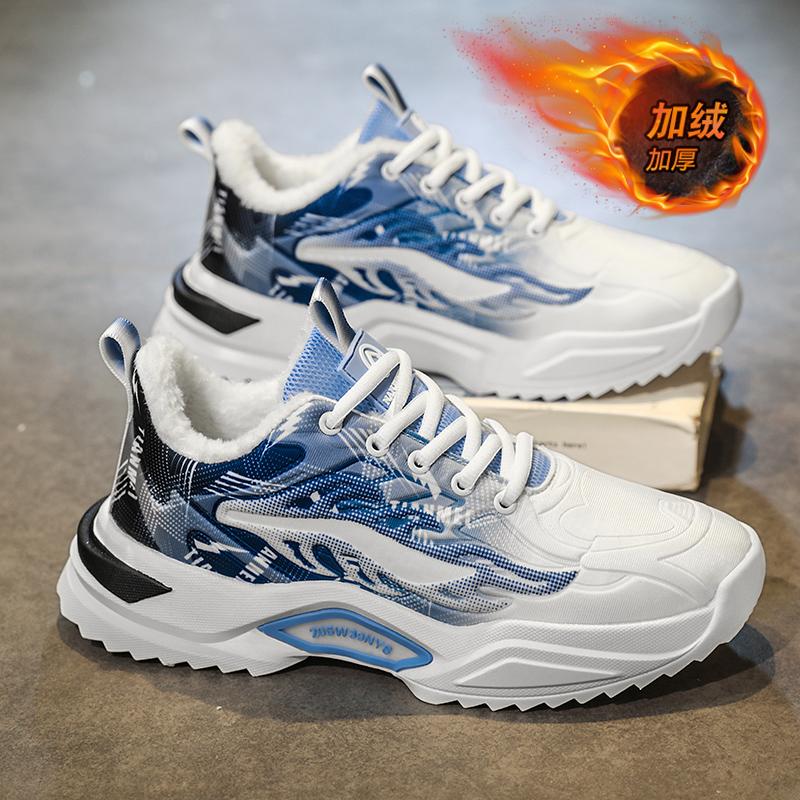 Winter student running sports shoes velvet cotton shoes soft soles heightening casual dad trendy shoes