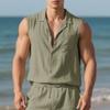 Mens Solid Color Linen Sleeveless Button Down Shirt