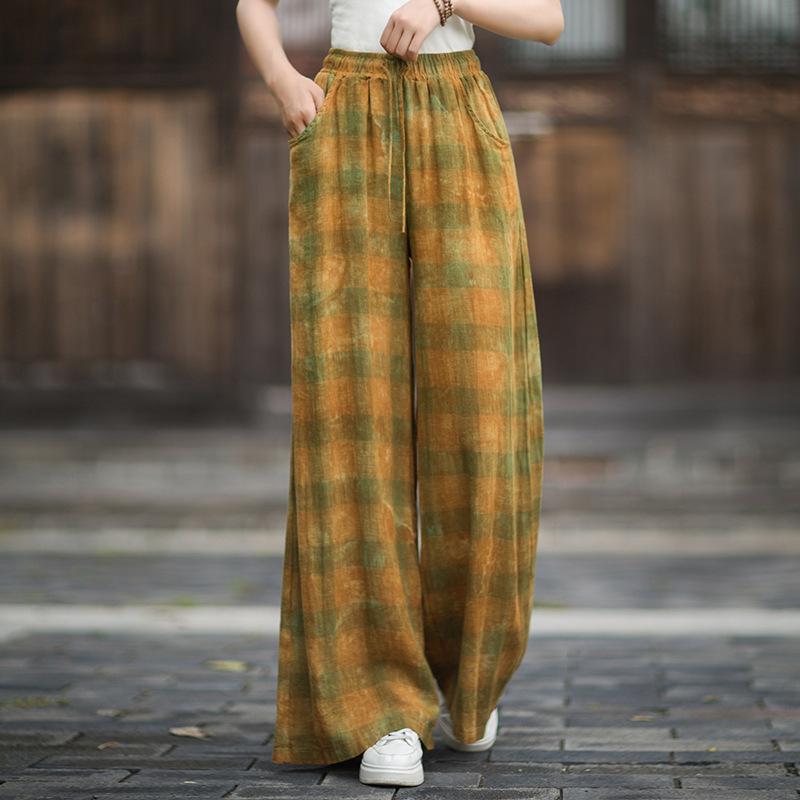 Johnature Pantaloni Larghi Vintage da Donna Vita Elastica Morbidi Autunnali 2025 Pantaloni Lunghi da Donna