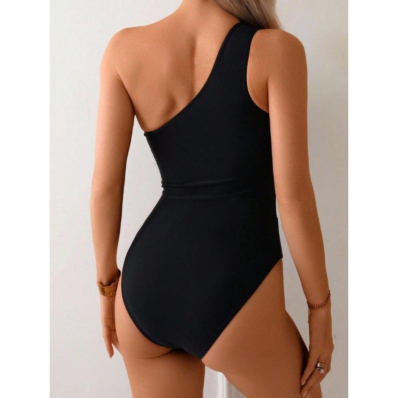 European and American New One-piece Swimsuit Women's Foreign Trade Solid Color Hollow Stitching Mesh Sexy Bikini