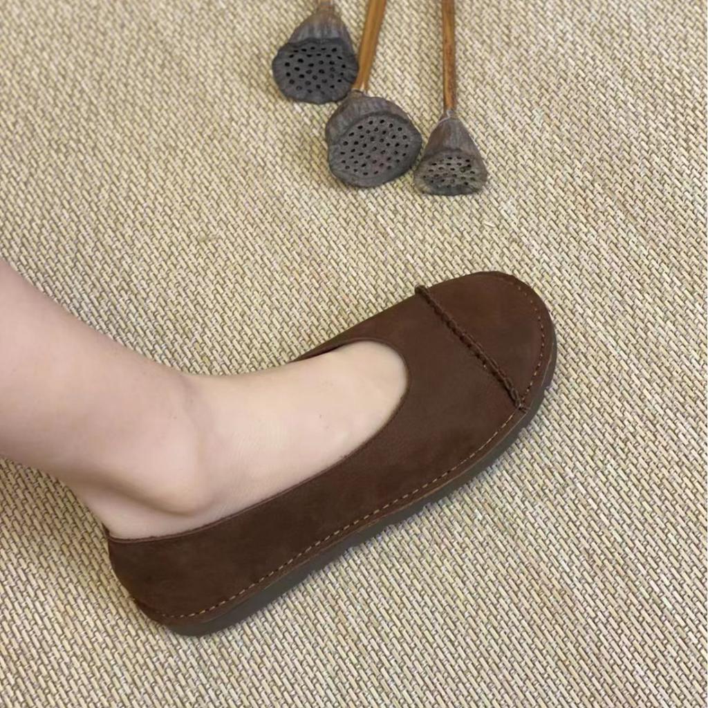 First layer cowhide handmade single shoes women's retro literary cotton and linen style soft sole soft leather women's shoes