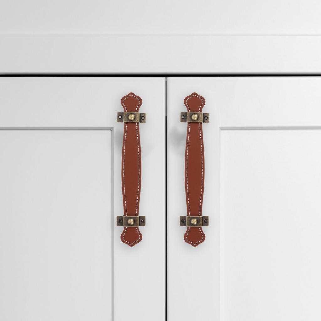2Pcs PU Handle Light Brown Vintage Style Drawer Cabinet Door Pulls Furniture Knobs for Kitchen Furniture Use