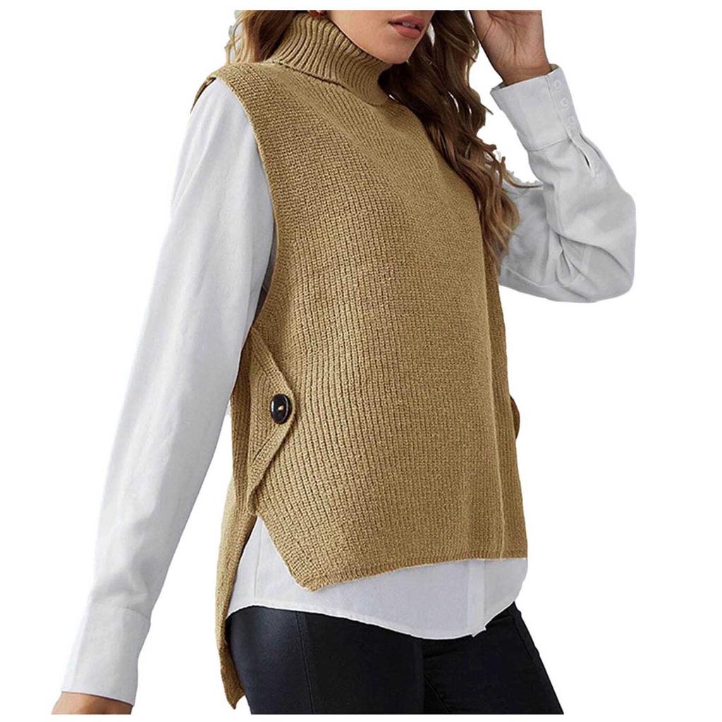 Dames Gebreide Lange Pullover Mouwloos Casual Trui Winter Tops