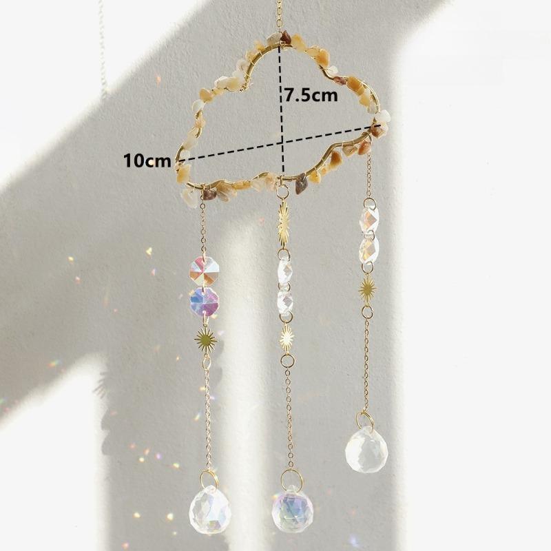 1pcs Natural Stone Cloud Shape Crystal Suncatcher Romantic Home Wall Hanging Decor Metal Chain Crystal Pendant