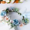 Blue Flower Hair Wreath Headband Crown Garland with Adjustable Ribbon Festivals Wedding Party Headpiece for Women Girl