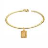 Punk Initial Letter Square Charm Bracelet Female Gold Color Stainless Steel 3mm Flat Snake Chain Link Bracelet for Women Jewelry
